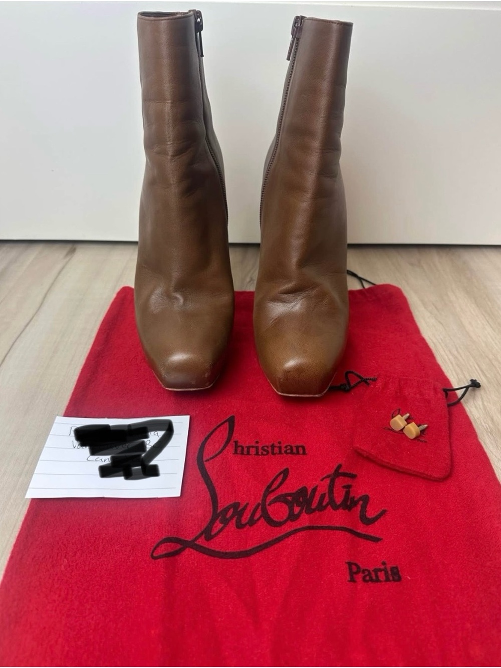 Christian Louboutin Brown Leather Square Toe Platform Ankle Boots 38.5